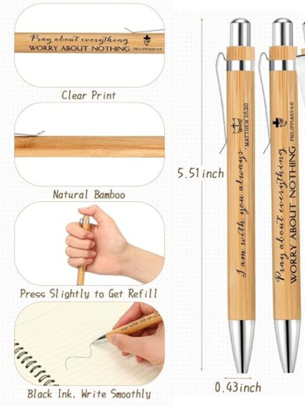Christian Scripture Notebook & Bamboo Pen Gift Set | Set of 5 | Bible Journals - Picture 9 of 11